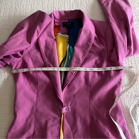 EUC David Meister lavender cotton blazer w/colorful Silk lining & snap closure - Picture 11 of 12